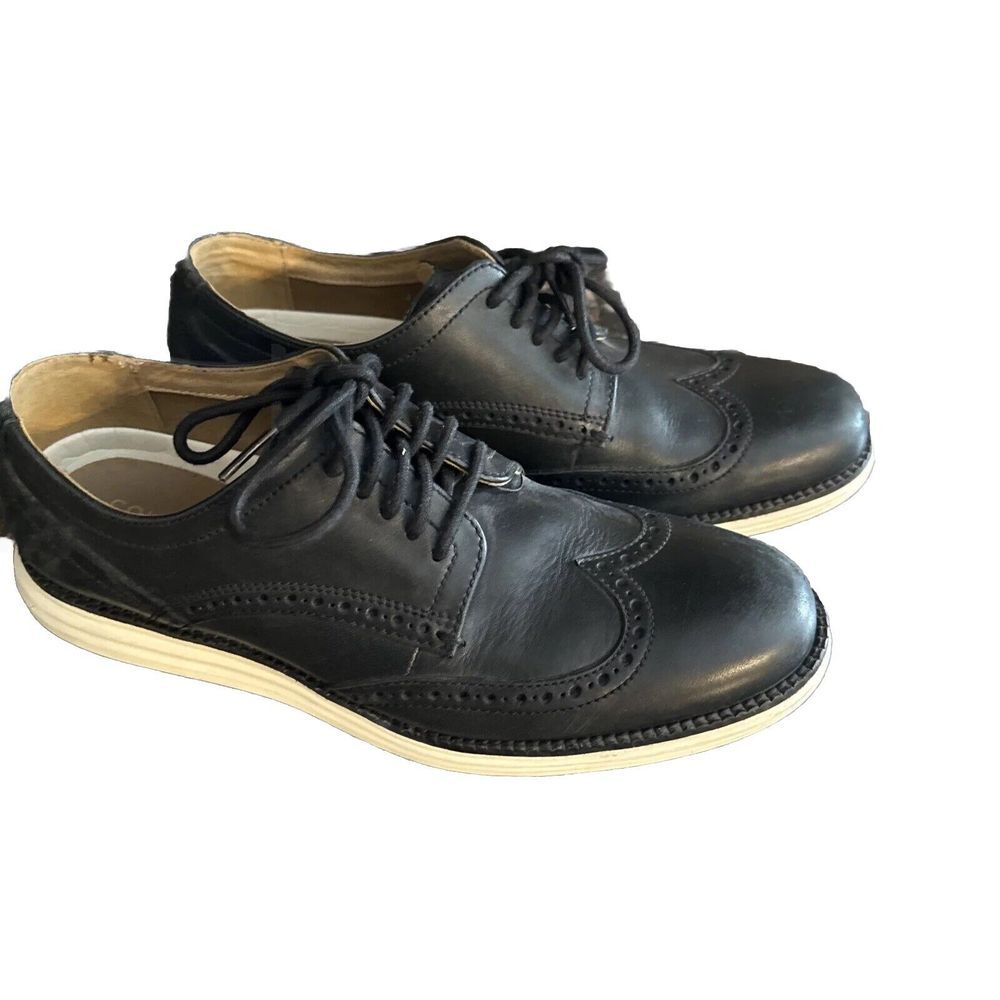 Cole Haan Mens Size 7 Black  Wingtip Oxford Lace Up Dress Shoes‎